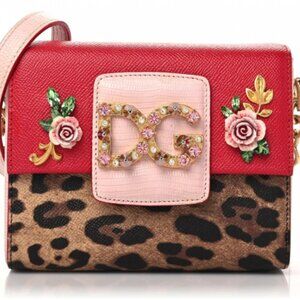 Dolce & Gabbana  Dauphine Leopard Print Lizard Crystal Embellished DG Mi…